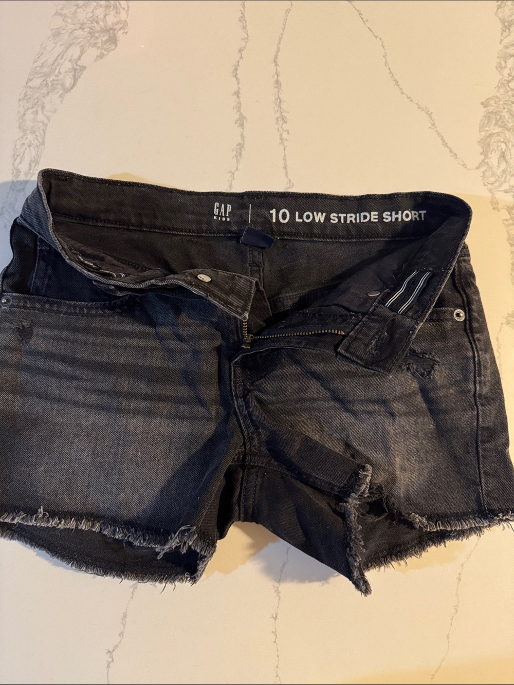 GAP Washed Black Low Rise Distressed Denim Shorts
